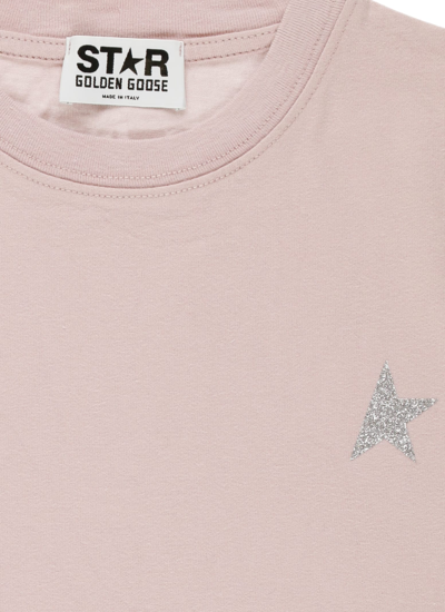 Shop Golden Goose T-shirt With Glittered Star In Pink/silver