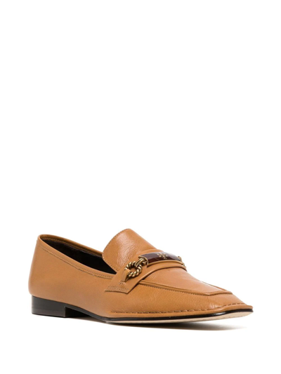 Tory Burch Perrine Leather Medallion Chain Loafers In Braun
