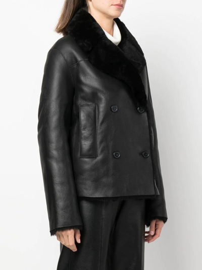 Shop Joseph Double-breasted Leather Coat In Black