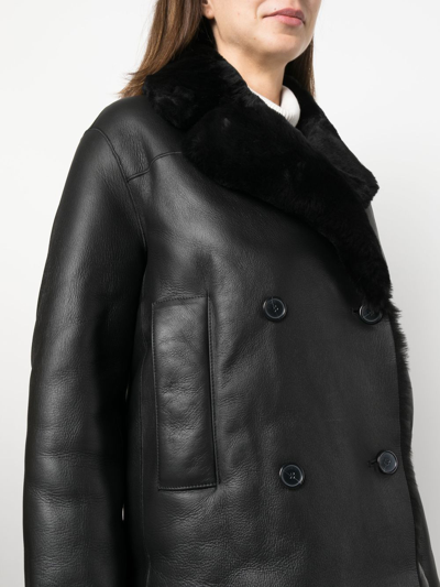 Shop Joseph Double-breasted Leather Coat In Black