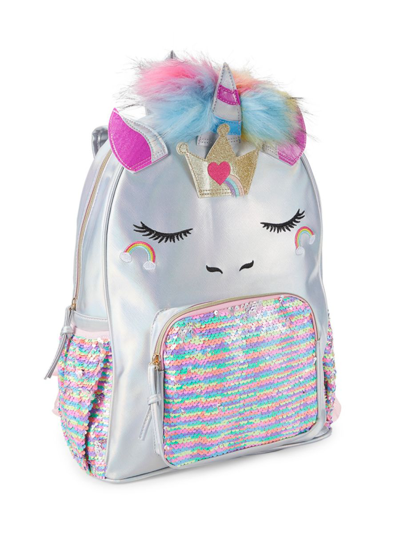 Under One Sky Kids' Miss Gwen Unicorn Metallic Backpack In Grey Multi