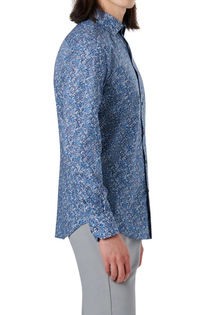 Shop Bugatchi Shaped Fit Abstract Print Stretch Cotton Button-up Shirt In Night Blue