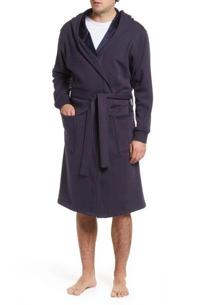 Shop Ugg Leeland Hooded Stretch Cotton Robe In Navy