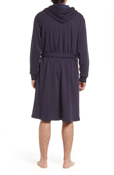 Shop Ugg Leeland Hooded Stretch Cotton Robe In Navy