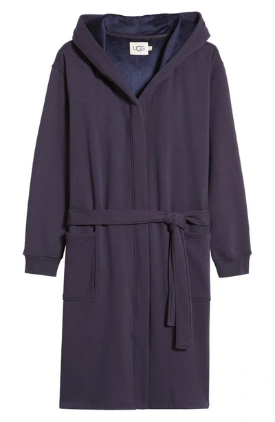Shop Ugg Leeland Hooded Stretch Cotton Robe In Navy