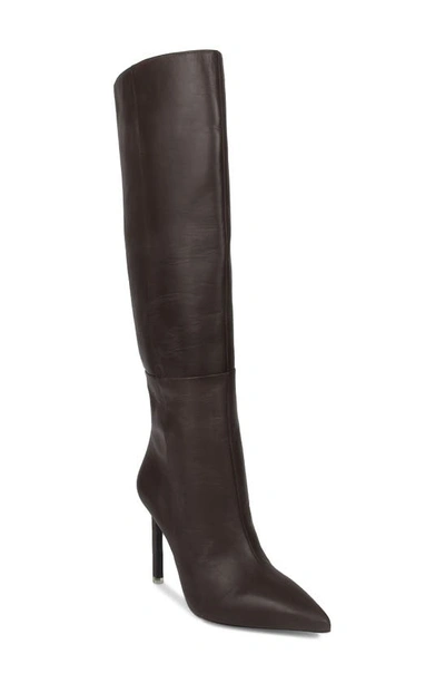 Shop Black Suede Studio Taylor Croc Embossed Pointed Toe Boot In Mulch Nappa