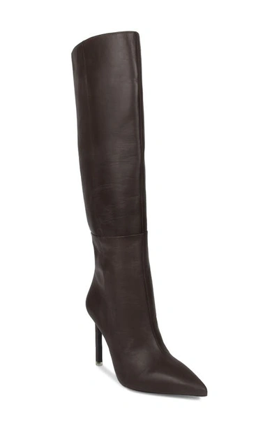 Black Suede Studio Taylor Croco Stiletto Knee Boots In Mulch Nappa