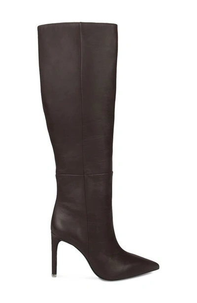 Black Suede Studio Taylor Croco Stiletto Knee Boots In Mulch Nappa