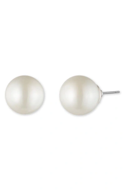 Shop Laurèn Lauren Ralph Lauren Imitation Pearl Stud Earrings In Silver