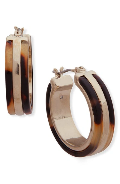 Shop Laurèn Stripe Tortoise Pattern Hoop Earrings In Brown