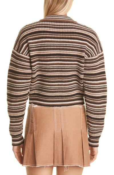 Shop Anne Isabella Stripe Virgin Wool & Cashmere Full Zip Sweater In Brown Stripe