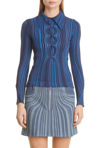 Shop Anne Isabella Optical Stripe Recycled Polyester Sweater In Cobalt Stripe