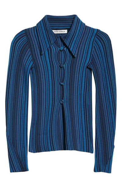 Shop Anne Isabella Optical Stripe Recycled Polyester Sweater In Cobalt Stripe