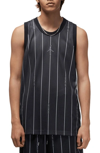 Shop Jordan Essentials Stripe Mesh Jersey In Black/ White/ White
