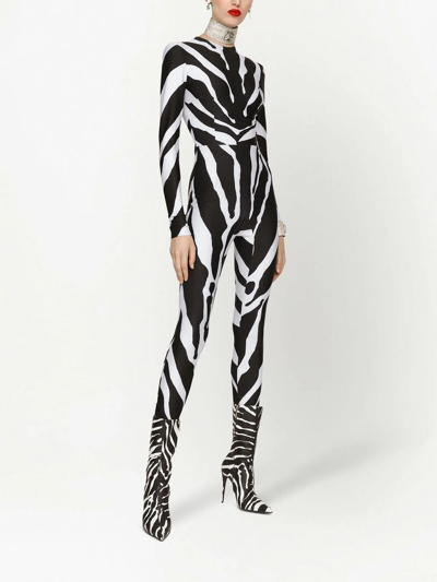 Shop Dolce & Gabbana Zebra-print Catsuit In Black