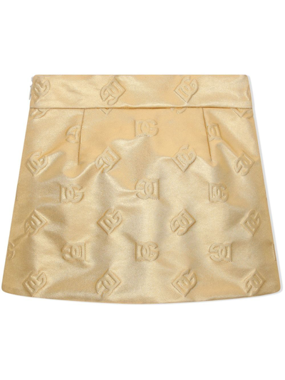 Shop Dolce & Gabbana Logo-embossed Mini Skirt In Gold