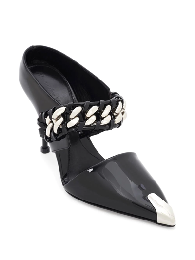 Shop Alexander Mcqueen Pointed-toe Patent-leather Mules In Black