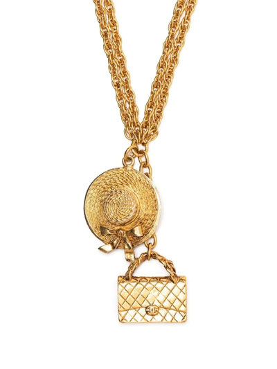 Pre-owned Chanel 1994 Bag Charm Chain-link Necklace In Gold