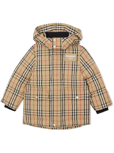 Shop Burberry Vintage Check Hooded Puffer Jacket In Neutrals