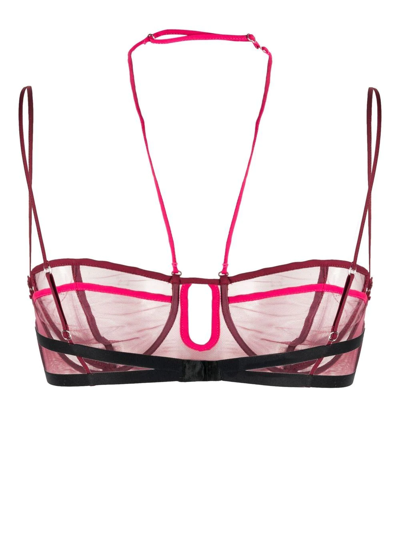 Nensi Dojaka Triple Petal Sheer Tulle Halter Bra Top In Pink