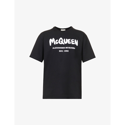 Shop Alexander Mcqueen Graffiti Branded Cotton-jersey T-shirt In Black