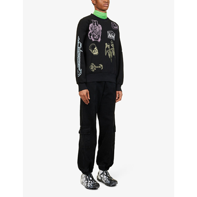 Shop Aries 'cybin Graphic-print Relaxed-fit Cotton-jersey Sweatshirt In Black