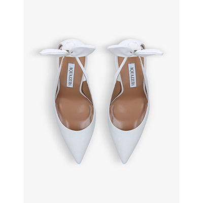 Shop Aquazzura Women's White Bow Tie Panelled Leather Courts