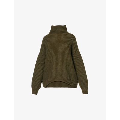 Shop Anine Bing Sydney Relaxed-fit Knitted Jumper In Green