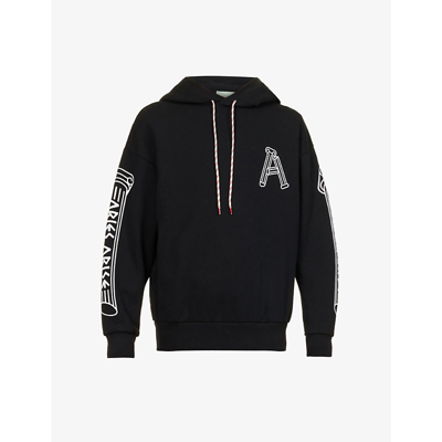 Shop Aries Column Logo-print Relaxed-fit Cotton-jersey Hoody In Black
