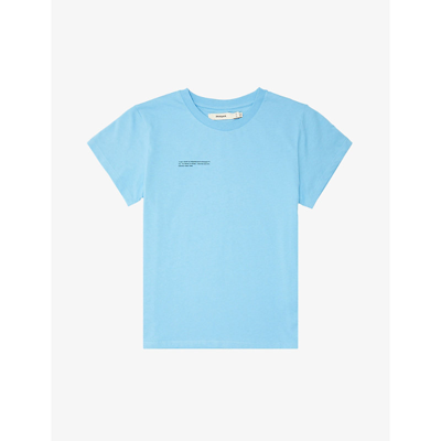 Shop Pangaia 365 Signature Text-print Organic-cotton Jersey T-shirt In Beach Blue