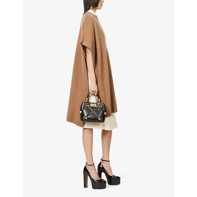Shop Valentino Brand-plaque Turtleneck Wool And Cashmere-blend Poncho In Camello