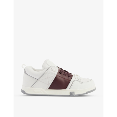 Shop Valentino Open Skate Contrast-stripe Leather And Woven Low-top Trainers In White/oth