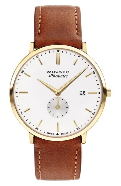 Shop Movado Heritage Silhouette Leather Strap Watch, 40mm In White