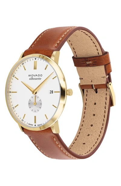 Shop Movado Heritage Silhouette Leather Strap Watch, 40mm In White