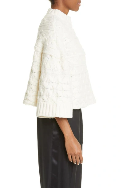 Horizontal Wool Blend Cable Knit Sweater In White