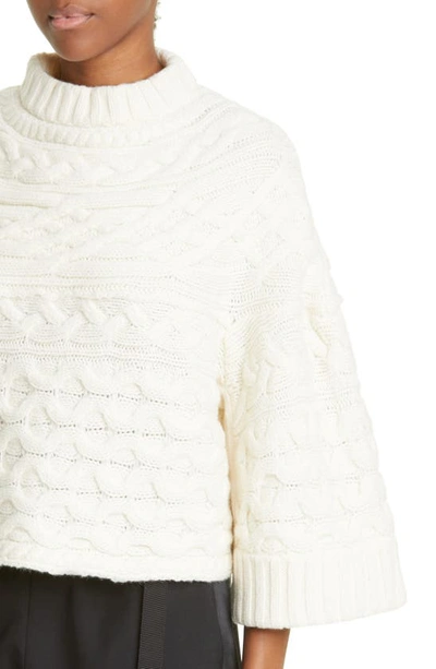 Horizontal Wool Blend Cable Knit Sweater In White