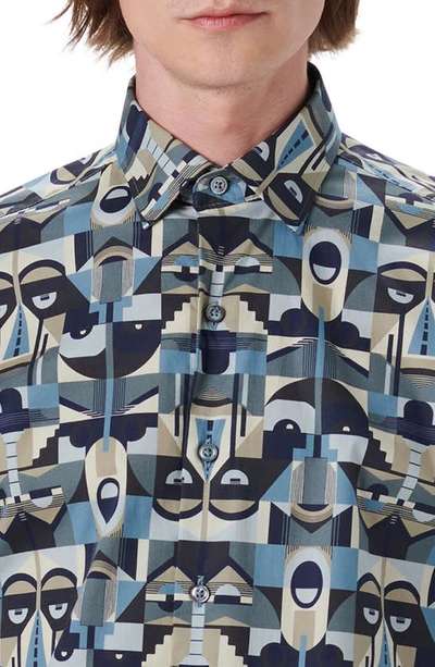 Bugatchi Classic Fit Abstract Print Stretch Cotton Button-up Shirt In Steel