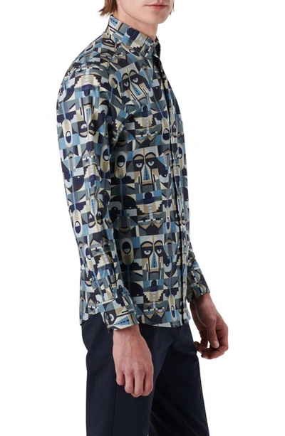 Bugatchi Classic Fit Abstract Print Stretch Cotton Button-up Shirt In Steel