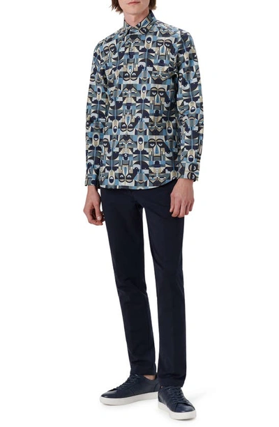 Bugatchi Classic Fit Abstract Print Stretch Cotton Button-up Shirt In Steel