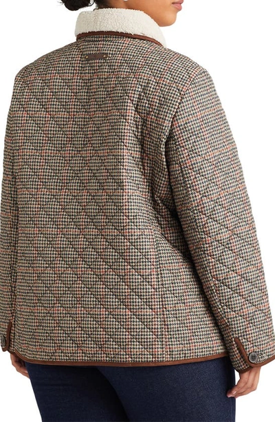 Shop Lauren Ralph Lauren Quilted Houndstooth Jacket With Faux Shearling Collar In Box Houndstooth