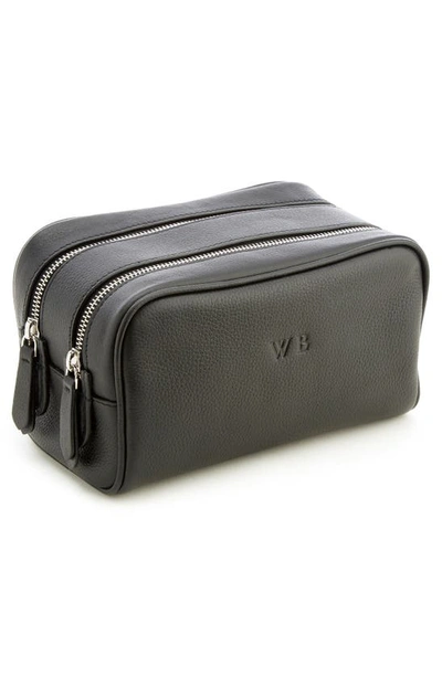 Royce New York Double Zip Leather Toiletry Bag In Black- Deboss
