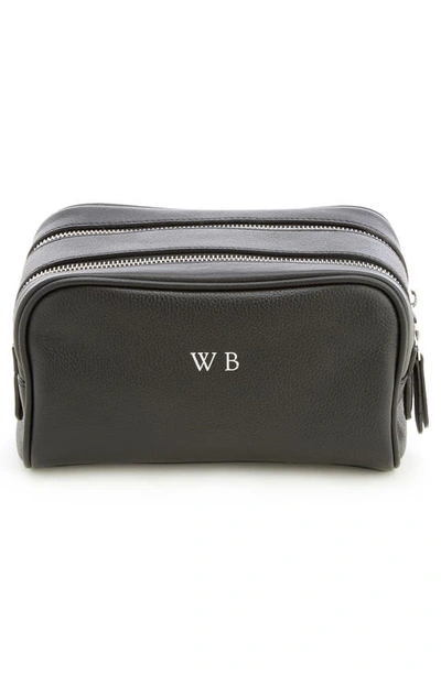 Royce New York Double Zip Leather Toiletry Bag In Black- Deboss