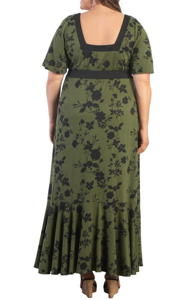 Shop Kiyonna Icon Floral Maxi Dress In Olive Floral Impressions