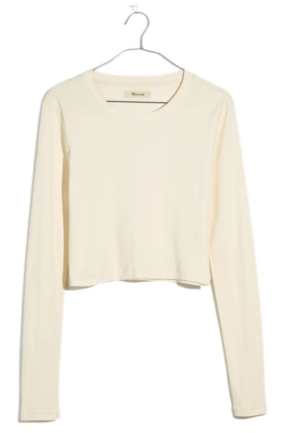 Shop Madewell Fine Ribbed Supercrop Crewneck Long Sleeve T-shirt In Antique Cream