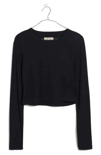 Shop Madewell Fine Ribbed Supercrop Crewneck Long Sleeve T-shirt In True Black