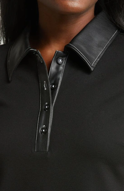 Shop Staud Jacy Faux Leather Detail Minidress In Black/ Black