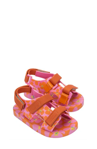 Shop Mini Melissa Ping Pong Fabula Print Sandal In Orange/ Pink