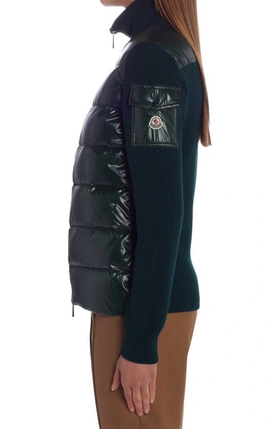 Shop Moncler Quilted Down & Wool Short Cardigan In Green
