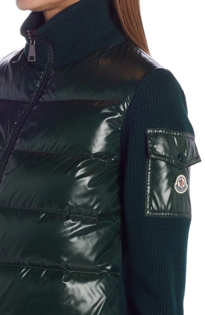 Shop Moncler Quilted Down & Wool Short Cardigan In Green