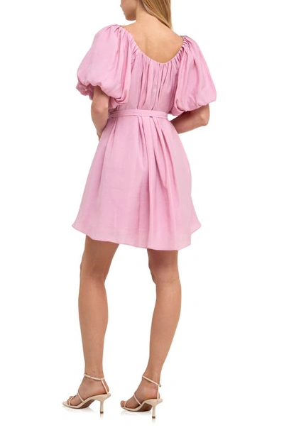Shop Endless Rose Pleated Puff Sleeve Cotton Blend Minidress In Pink